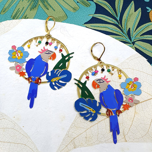 boucles d'oreilles perroquet - bijoux exotique pour femme - cadeau - studioatk