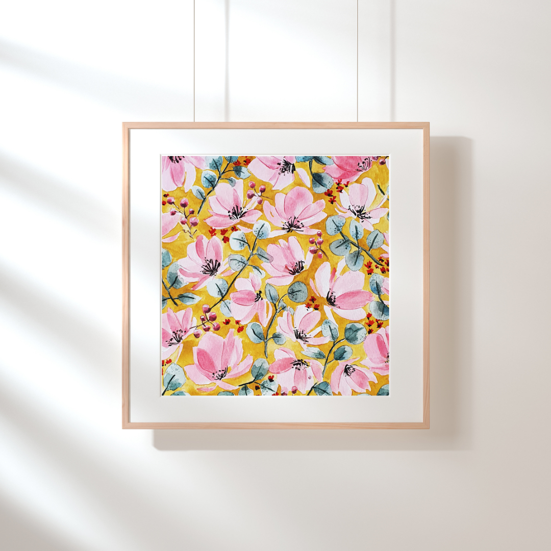 Illustration Carré de fleurs roses
