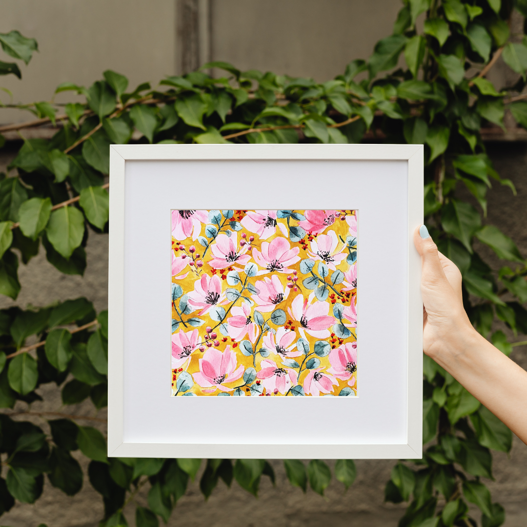 Illustration Carré de fleurs roses