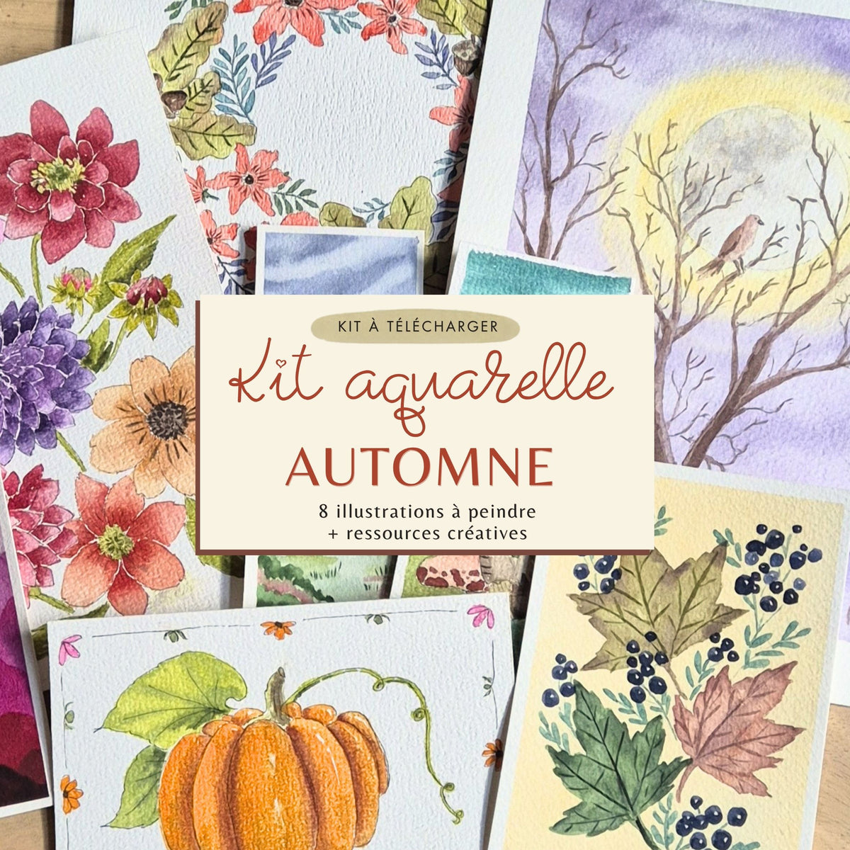 KIT AQUARELLE AUTOMNE à télécharger – 8 illustrations à peindre + 3 tutos + bonus