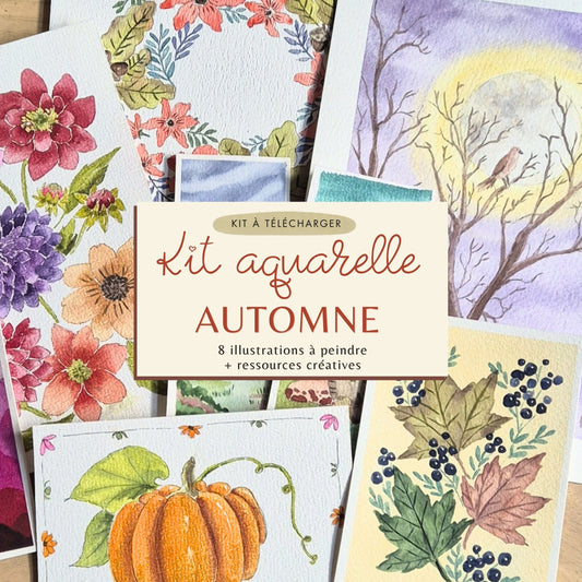 KIT AQUARELLE AUTOMNE à télécharger – 8 illustrations à peindre + 3 tutos + bonus