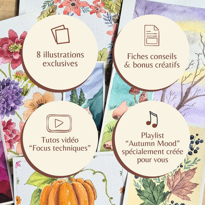 KIT AQUARELLE AUTOMNE à télécharger – 8 illustrations à peindre + 3 tutos + bonus