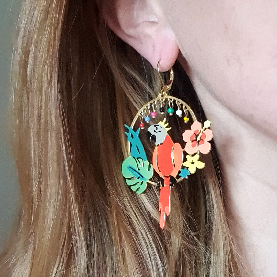 boucles d'oreilles perroquet - bijoux pour femme - cadeau - studioatk