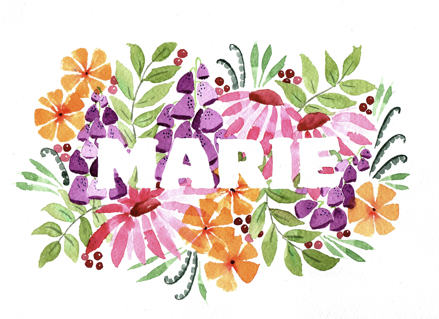Aquarelle personnalisée – Prénom fleuri