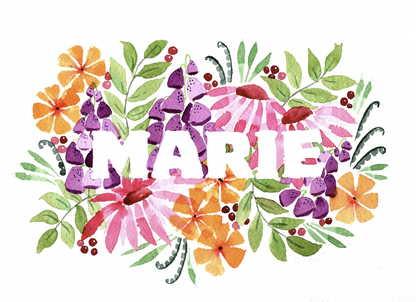 Aquarelle personnalisée – Prénom fleuri