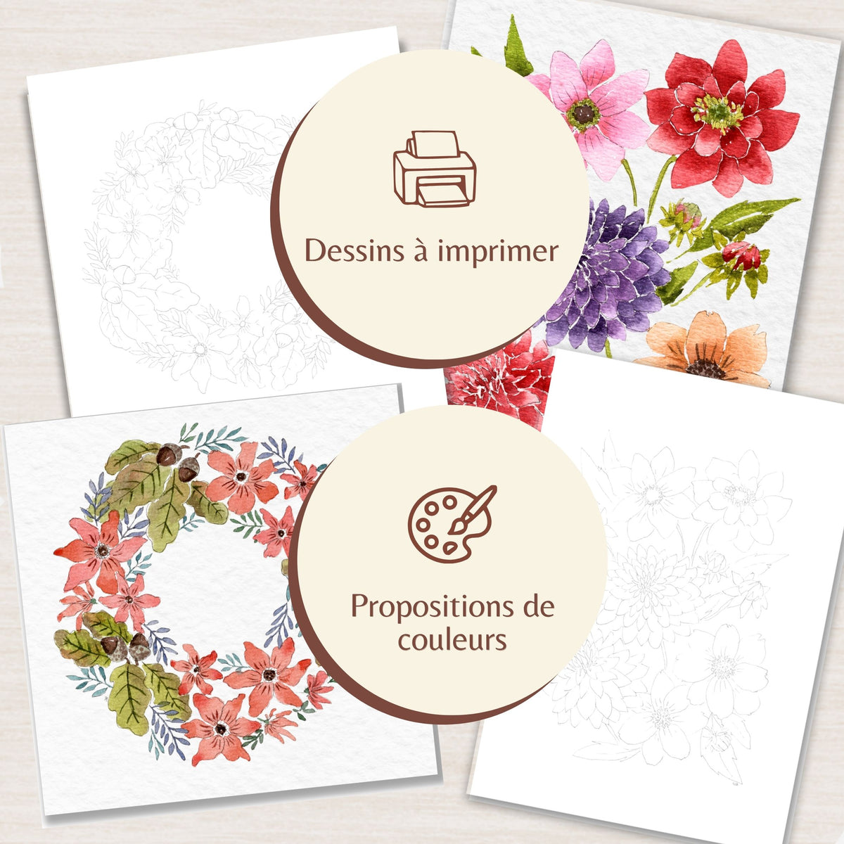 KIT AQUARELLE AUTOMNE à télécharger – 8 illustrations à peindre + 3 tutos + bonus