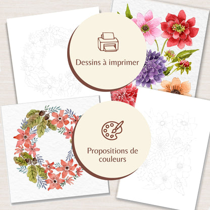 KIT AQUARELLE AUTOMNE à télécharger – 8 illustrations à peindre + 3 tutos + bonus