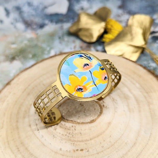 Bracelet Hana - Bleu fleurs jaunes