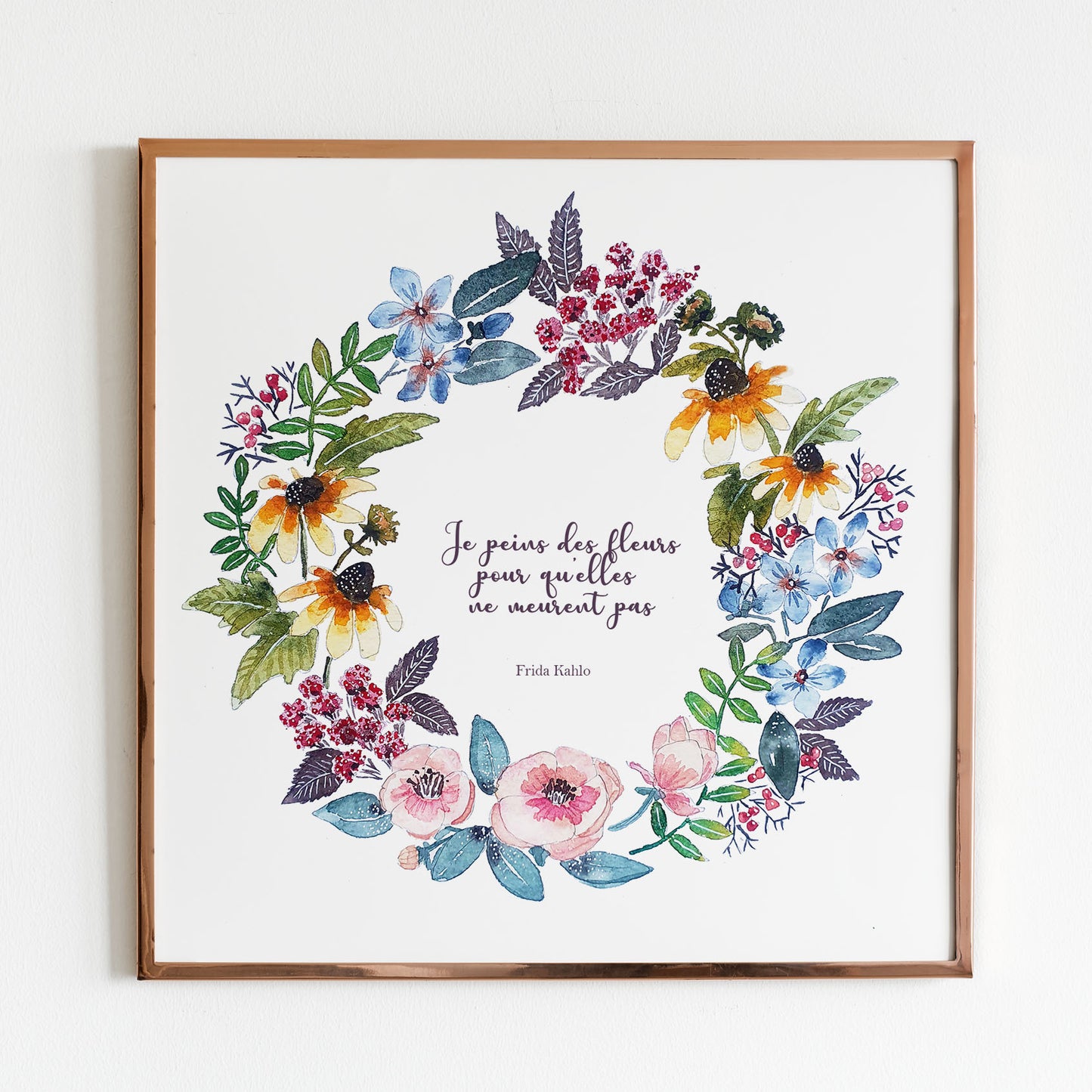 Illustration à l'aquarelle - Couronne de fleurs et citation #2