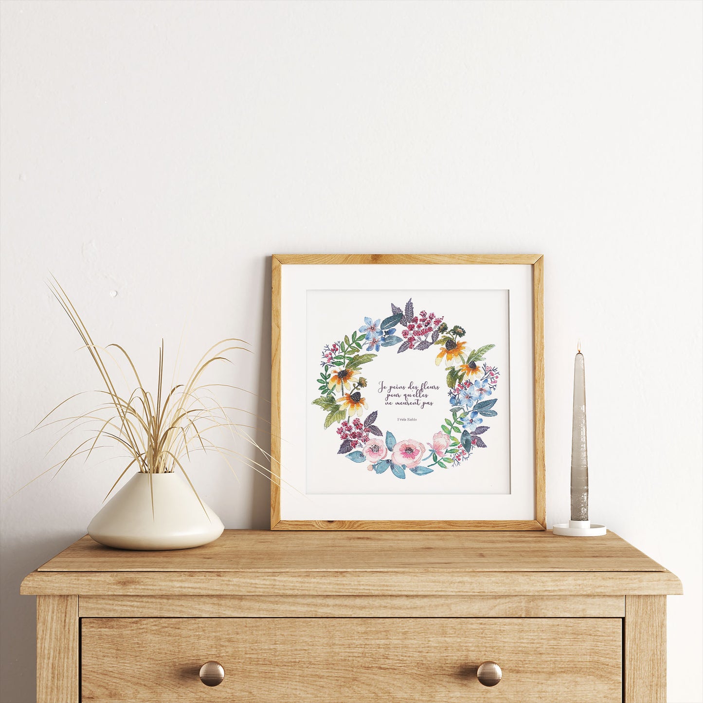 Illustration à l'aquarelle - Couronne de fleurs et citation #2